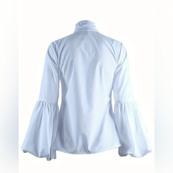 NEW:Chic Mock Neck Blouse- Front Button Detail, Long Sleeves,Elegant Casual Top - Picture 5 of 6